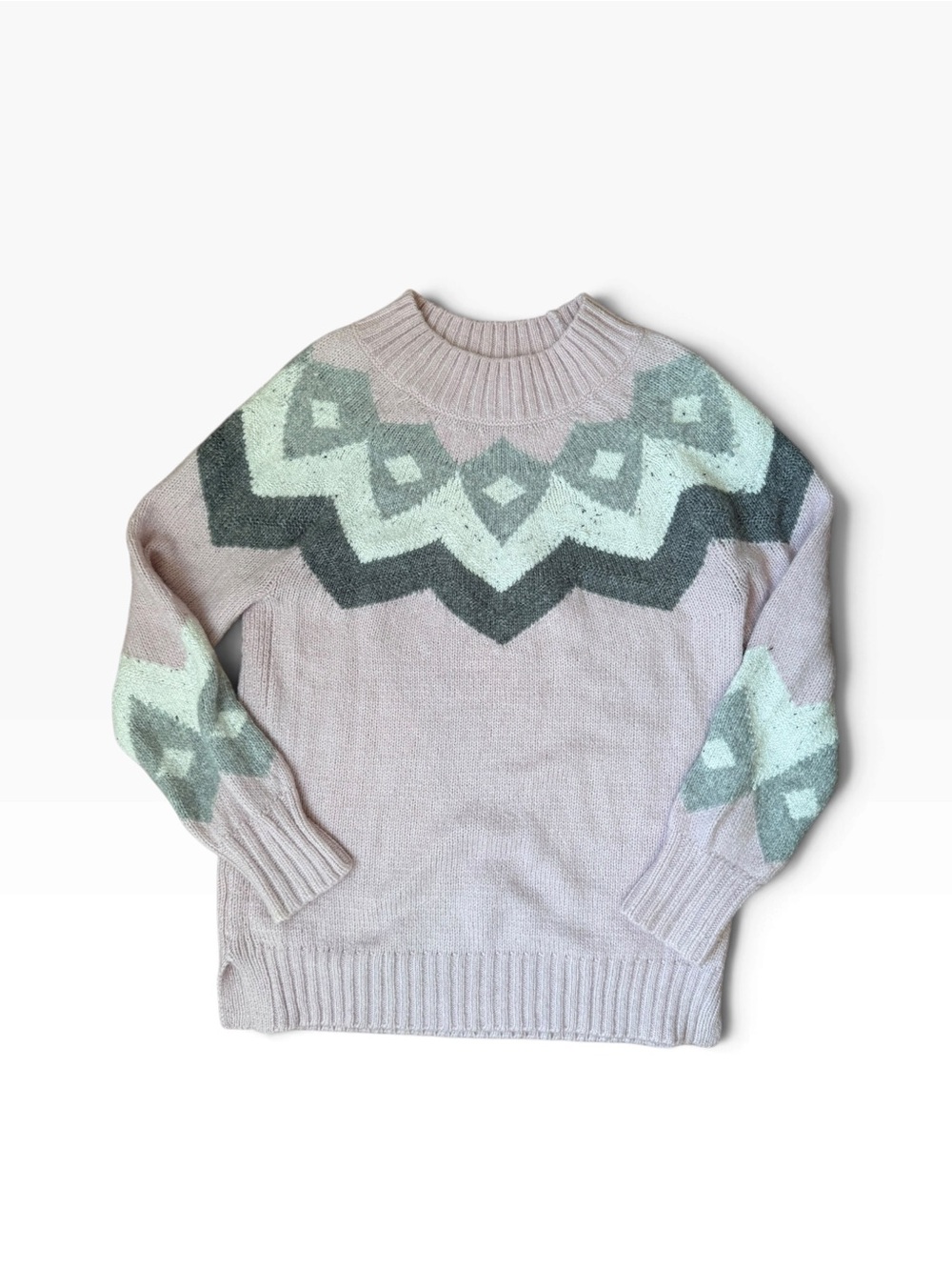 Light Pink and Grey Crewneck Knit Sweater